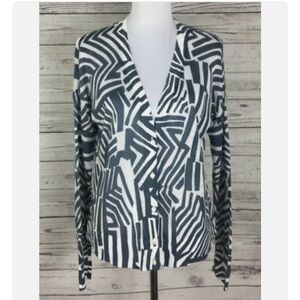 LOFT Abstract Knit Sweater Gray and White Hi-Lo Hem Size Small